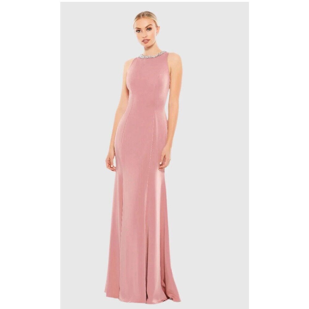 Ieena Mac Duggal Gown Dress Size 10 Pink Embellished Rhinestone Trumpet 49093